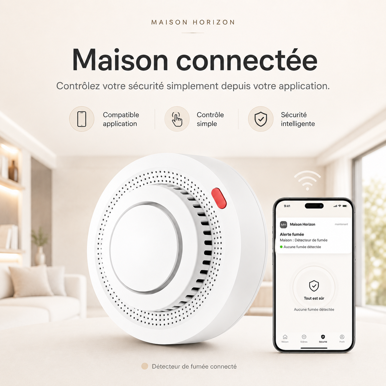 Détecteur de fumée connecté Maison Horizon pour maison sécurisée