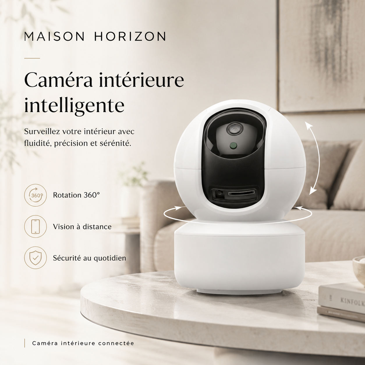 Caméra intérieure connectée Maison Horizon pour maison ou bureau
