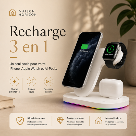 Station de charge sans fil 3-en-1 pliable