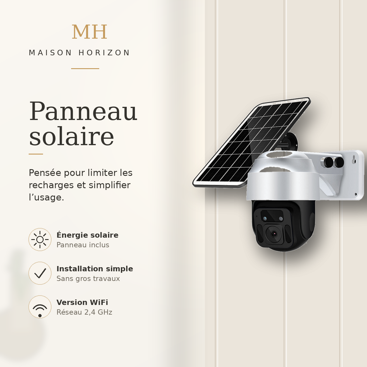 Caméra solaire Maison Horizon avec panneau solaire