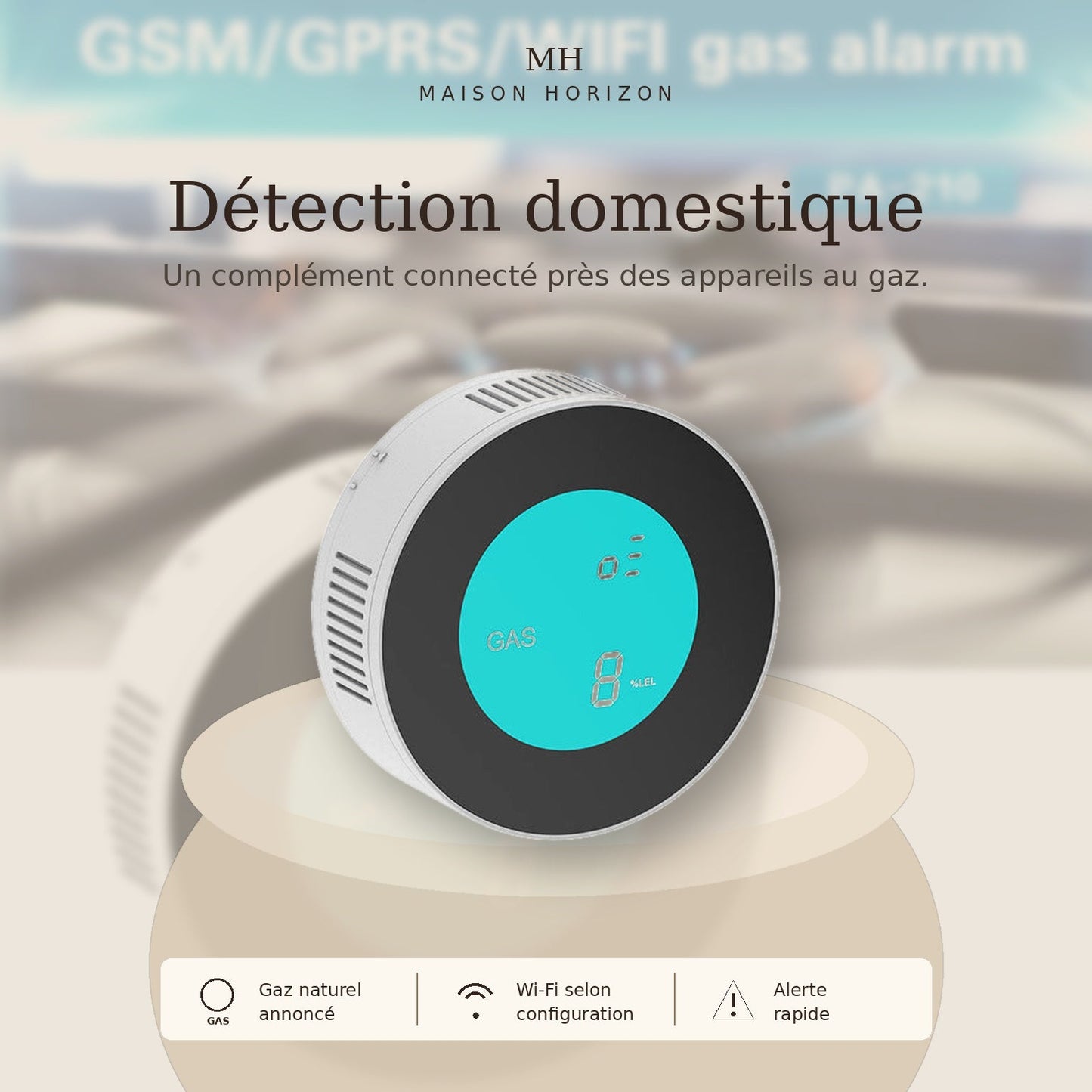 Détecteur connecté d’alerte gaz Maison Horizon détection domestique