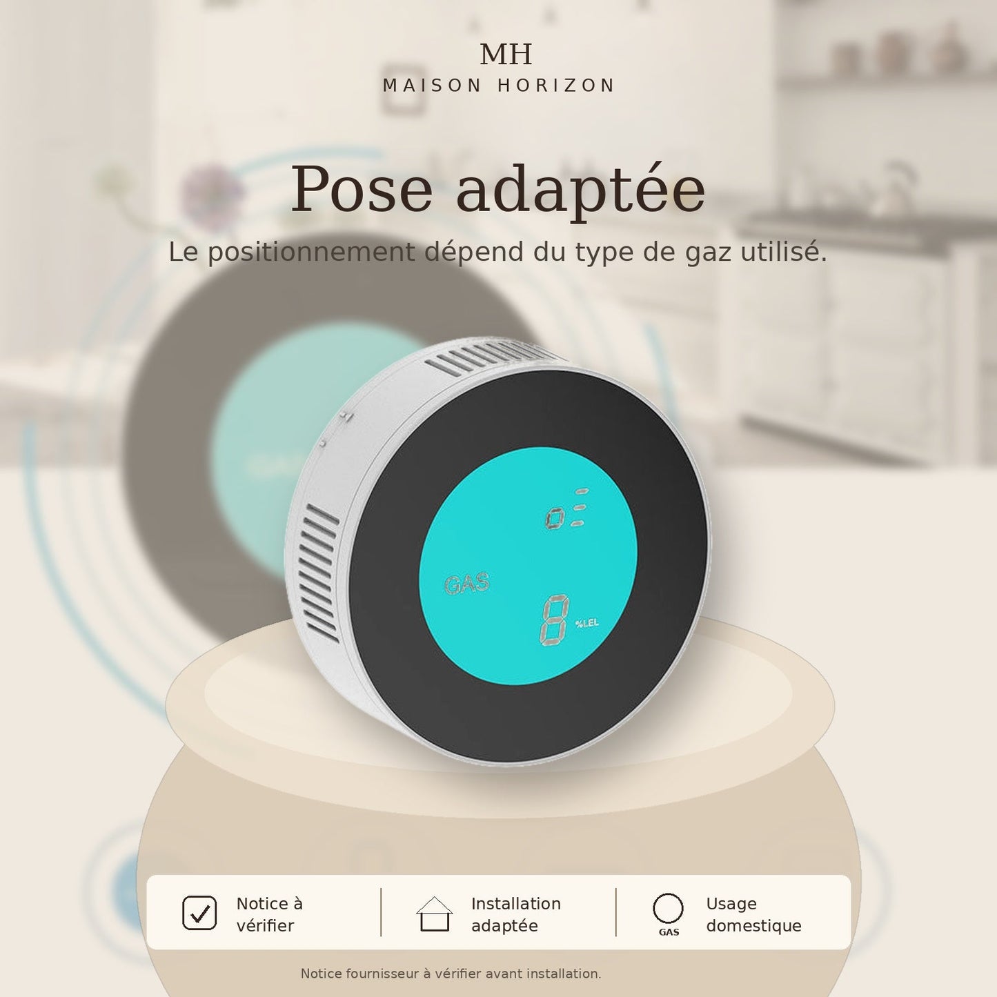 Détecteur connecté d’alerte gaz Maison Horizon pose adaptée