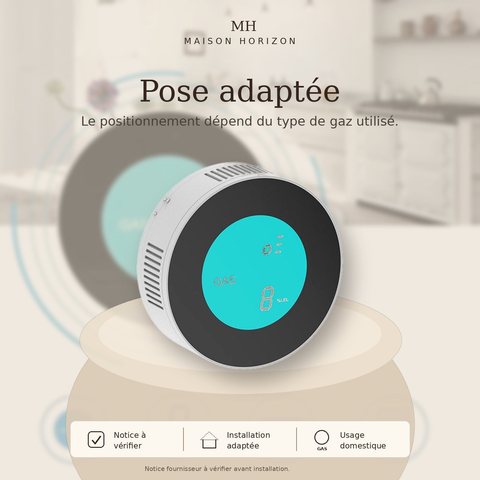 Détecteur connecté d’alerte gaz Maison Horizon pose adaptée