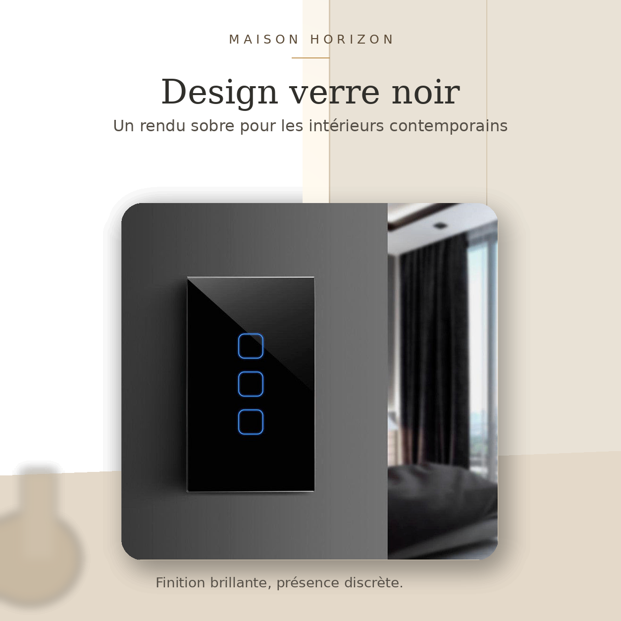 Interrupteur tactile Maison Horizon design verre noir premium