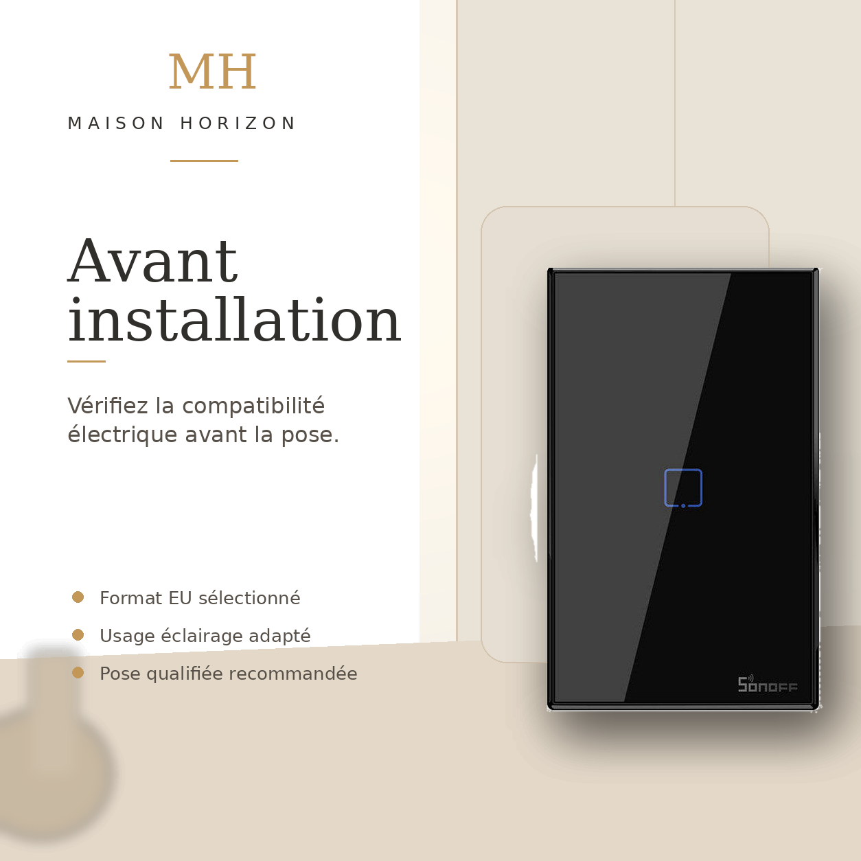 Interrupteur tactile connecté Maison Horizon avant installation