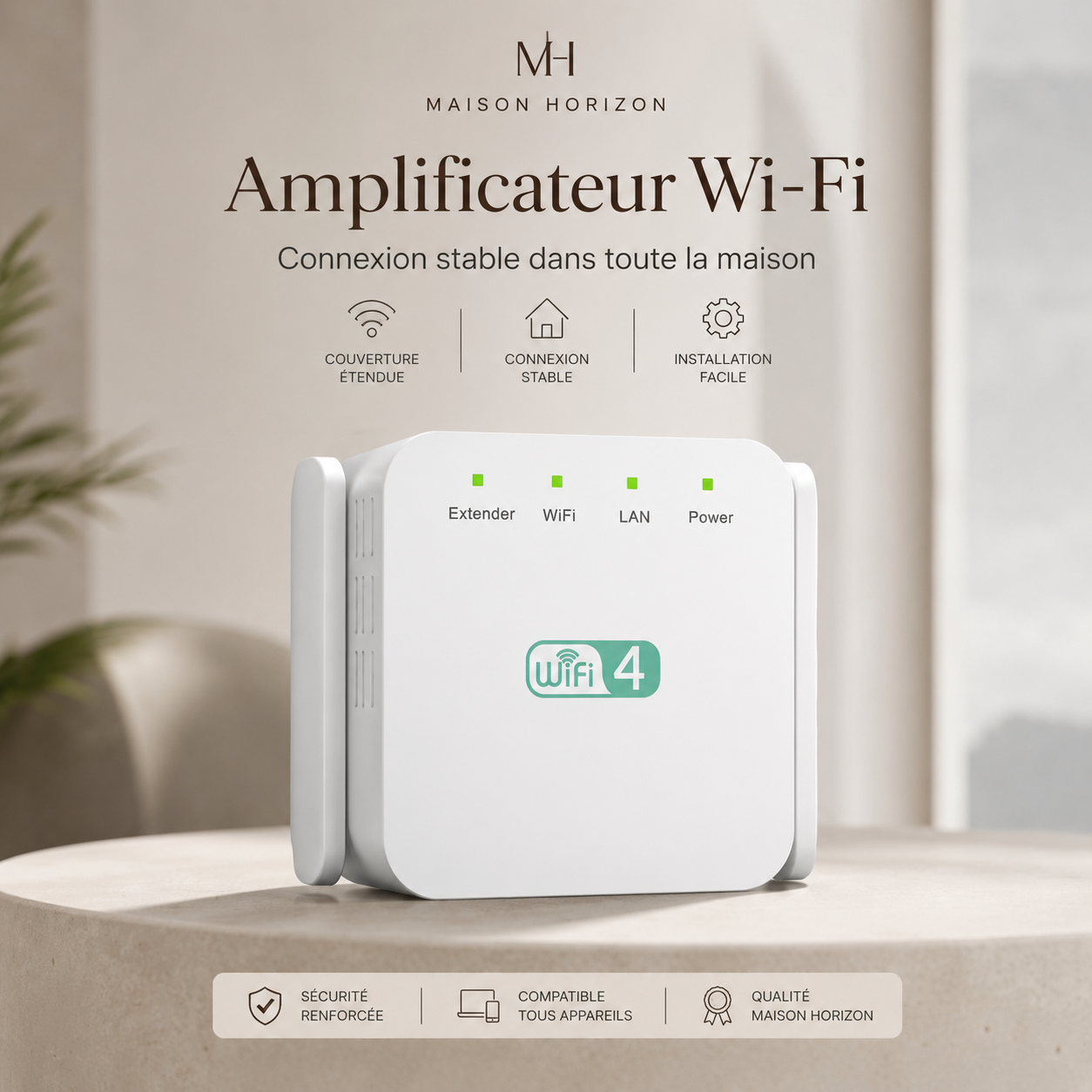 Amplificateur WiFi Maison Horizon sur fond beige premium