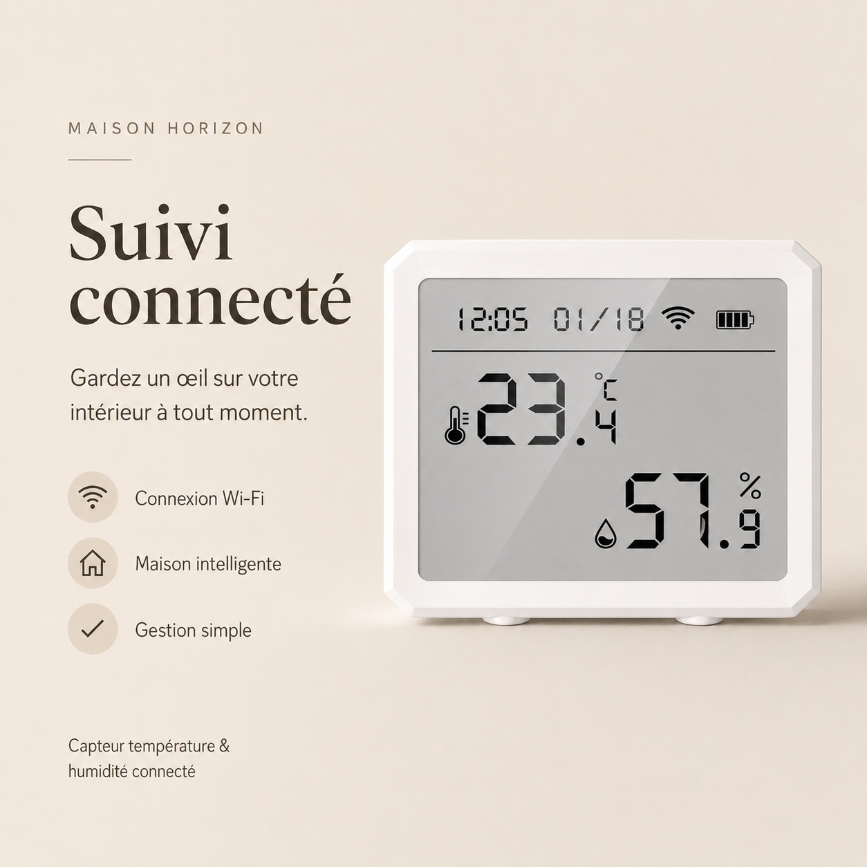 Capteur température humidité connecté premium Maison Horizon