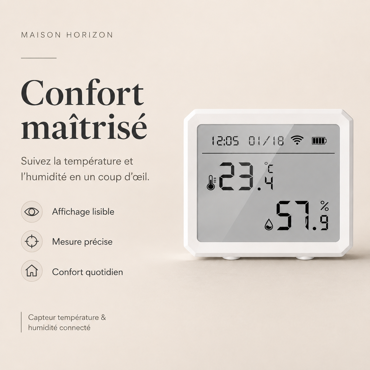 Confort maîtrisé capteur température humidité Maison Horizon