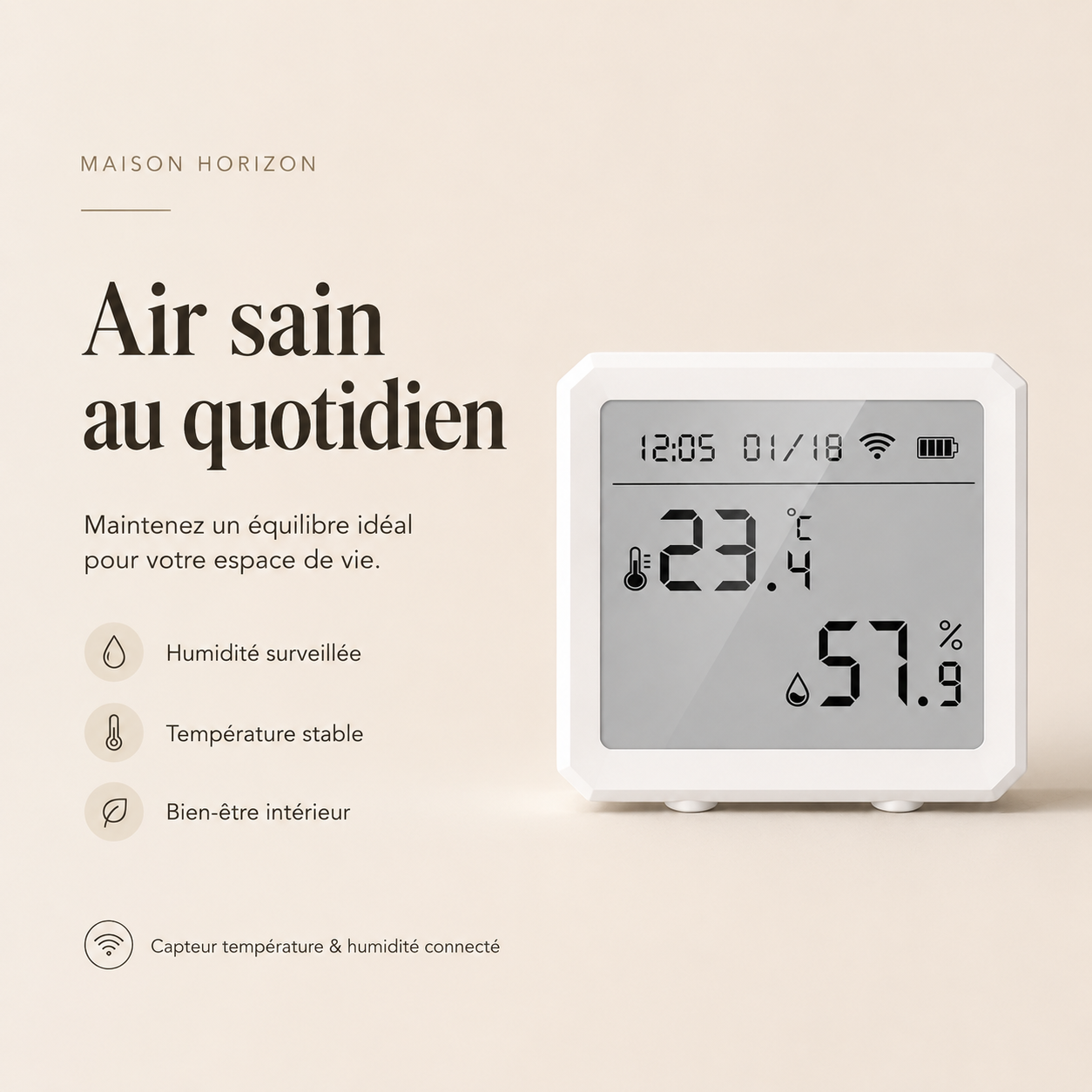 Air sain au quotidien capteur température humidité Maison Horizon