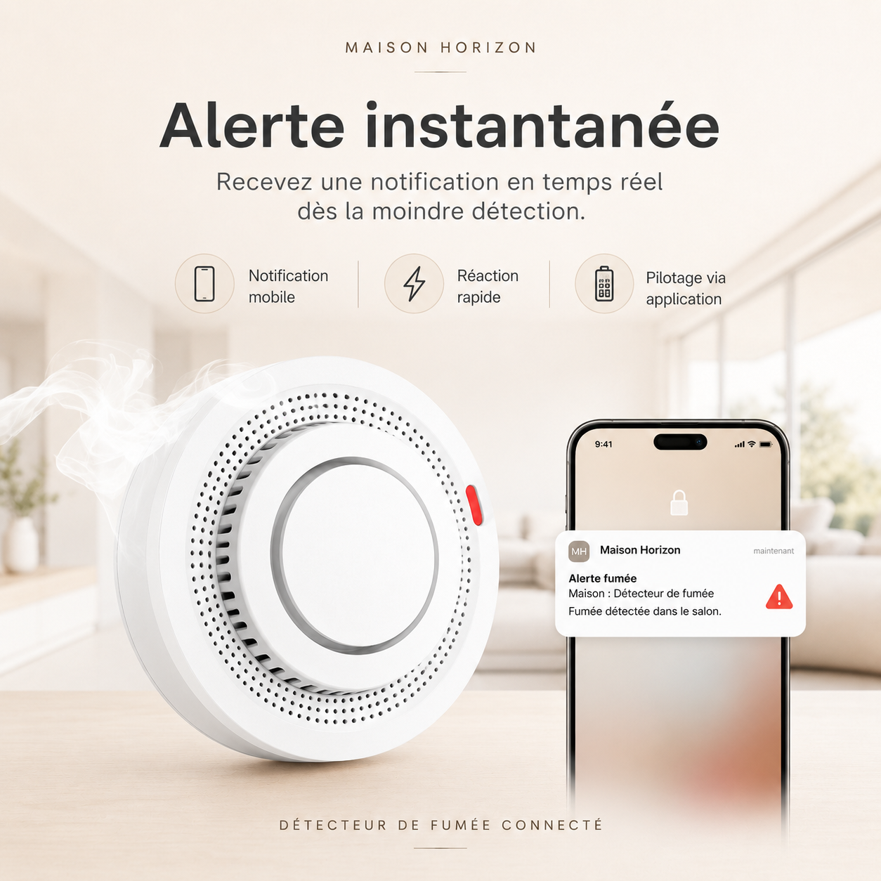 Détecteur de fumée Maison Horizon avec alerte connectée
