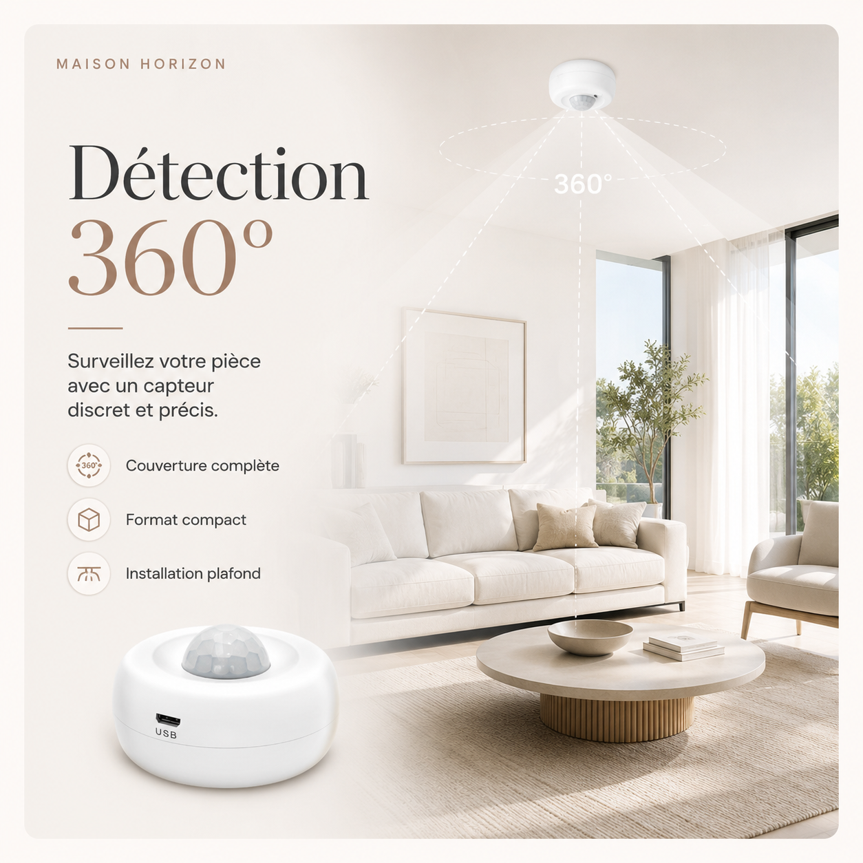 Détecteur de mouvement Maison Horizon sur fond beige premium