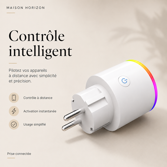 Prise connectée Maison Horizon sur fond beige premium