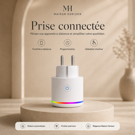 Prise connectée Maison Horizon visuel publicitaire premium