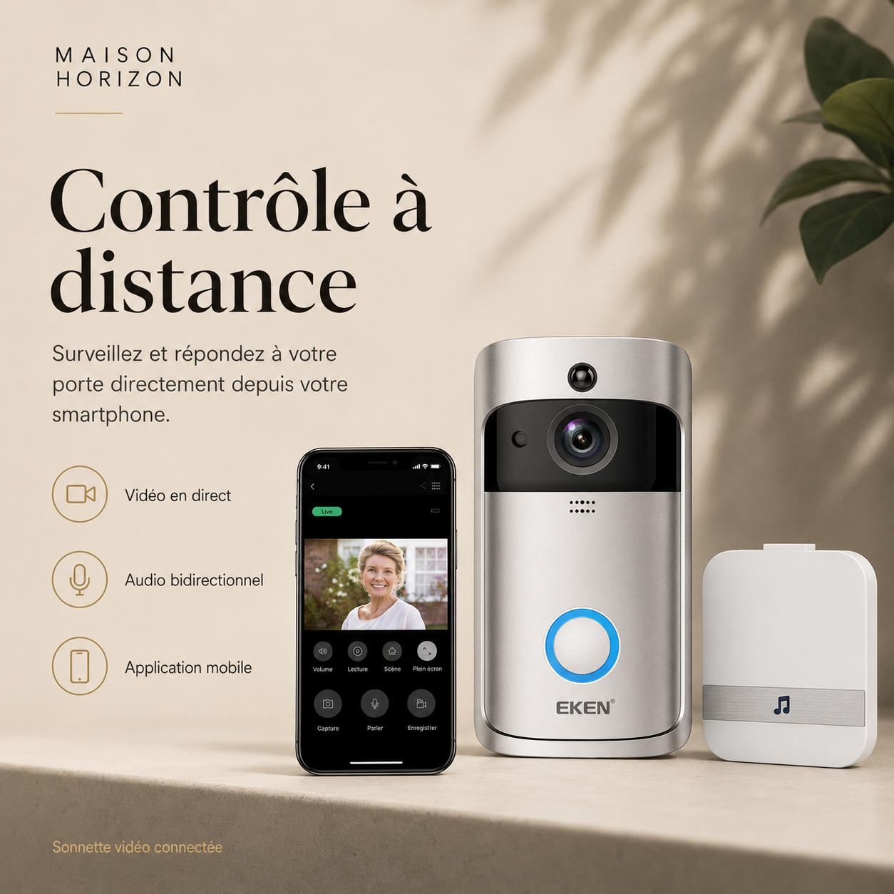 Sonnette vidéo Maison Horizon avec contrôle à distance depuis smartphone