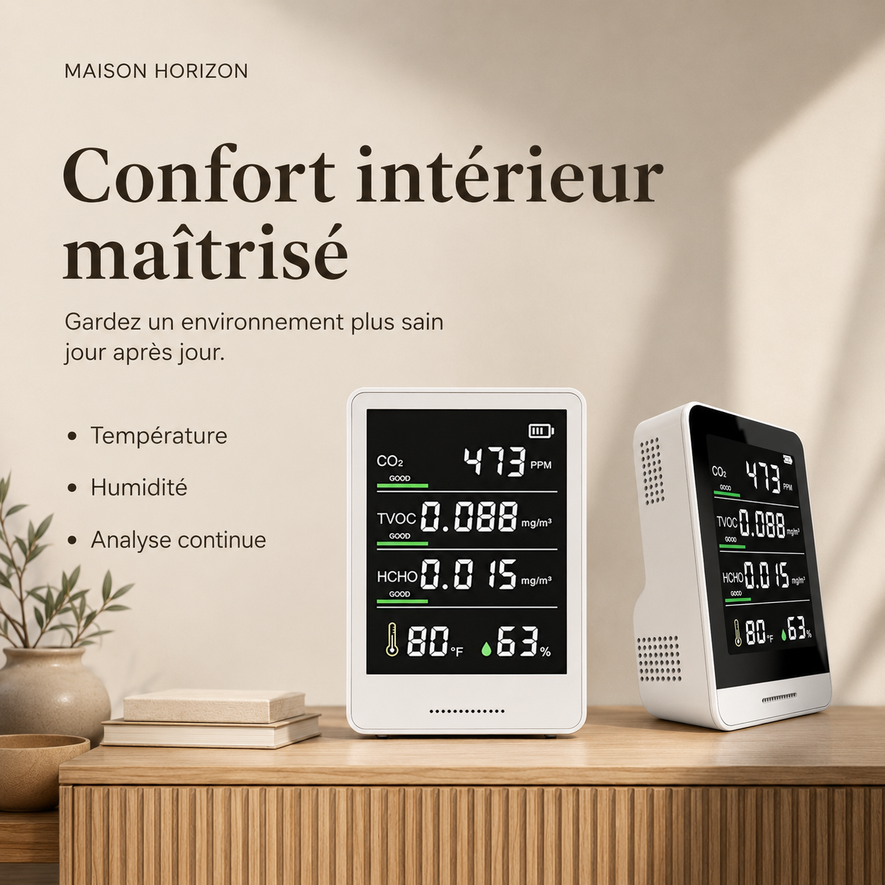 Moniteur Maison Horizon avec affichage température humidité et qualité de l’air