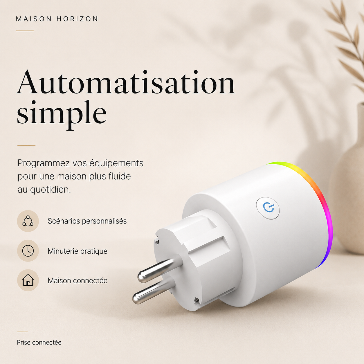 Prise connectée Maison Horizon avec suivi de consommation