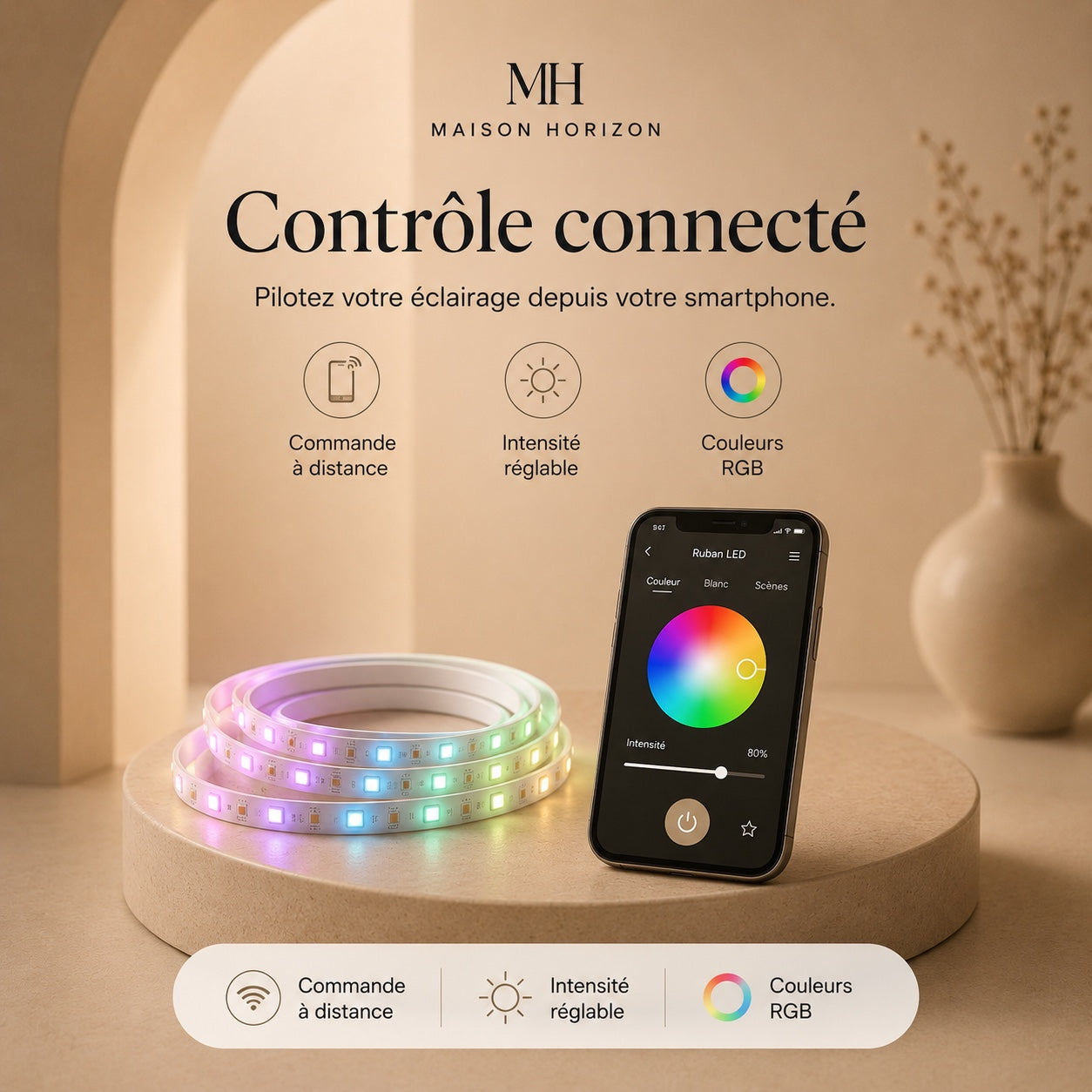 Ruban LED Maison Horizon contrôle connecté